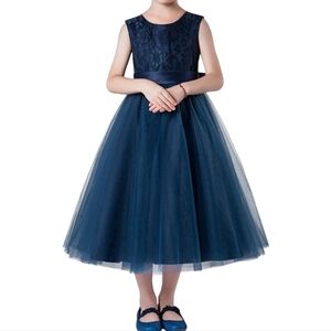 Navy Blue Girls special occasion holiday Formal Tulle‎ long dress size 16